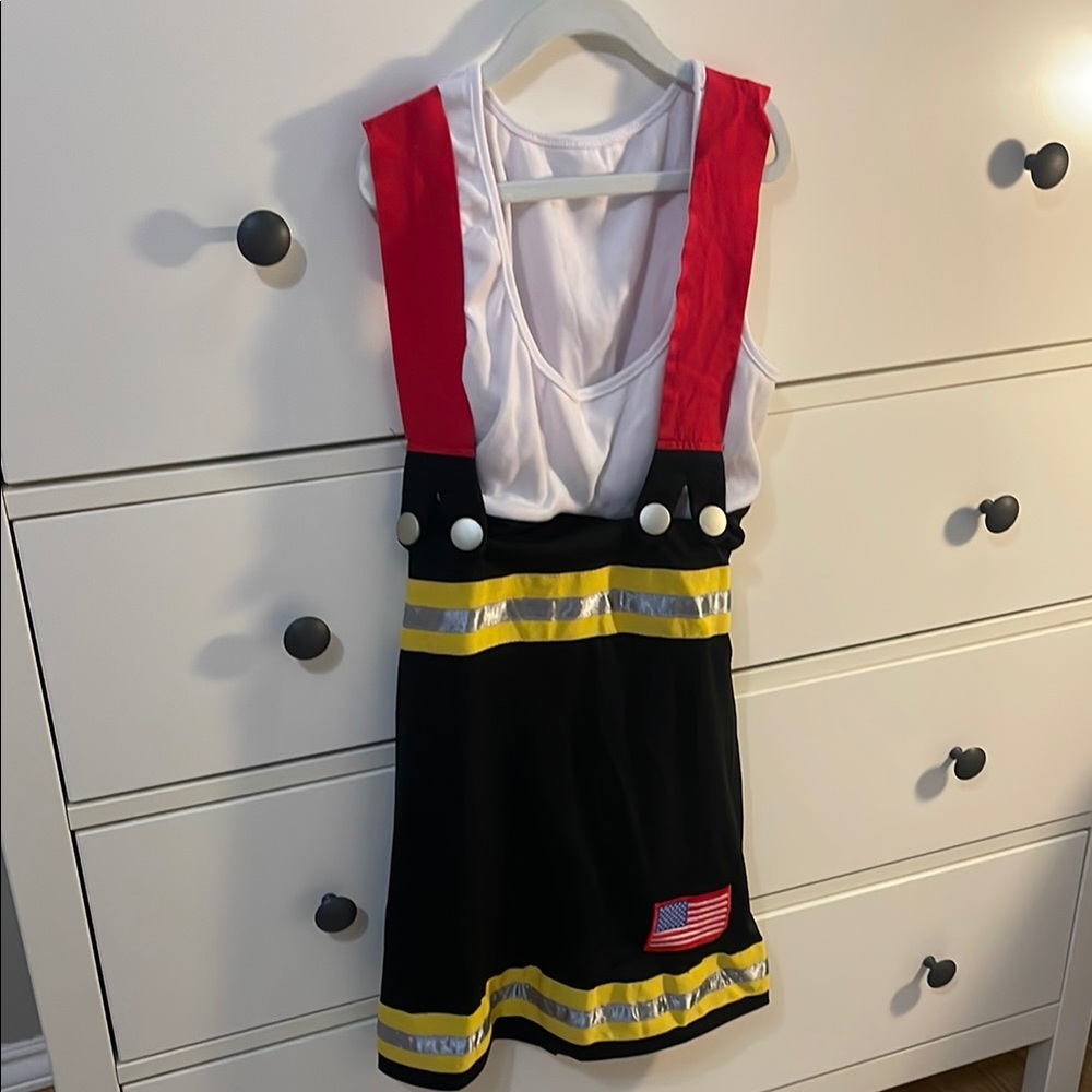 Women’s  Firefighter Costume Dress with Red Suspenders. XS.